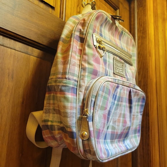 Coach Signature Multi-Color Poppy Madras Backpack F21886 - Picture 3 of 16